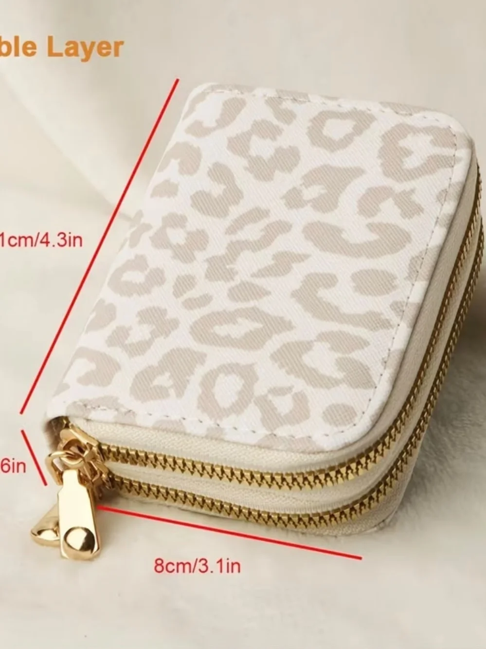 Compact Beige Zipper Card Wallet - Multi-Card Organizer